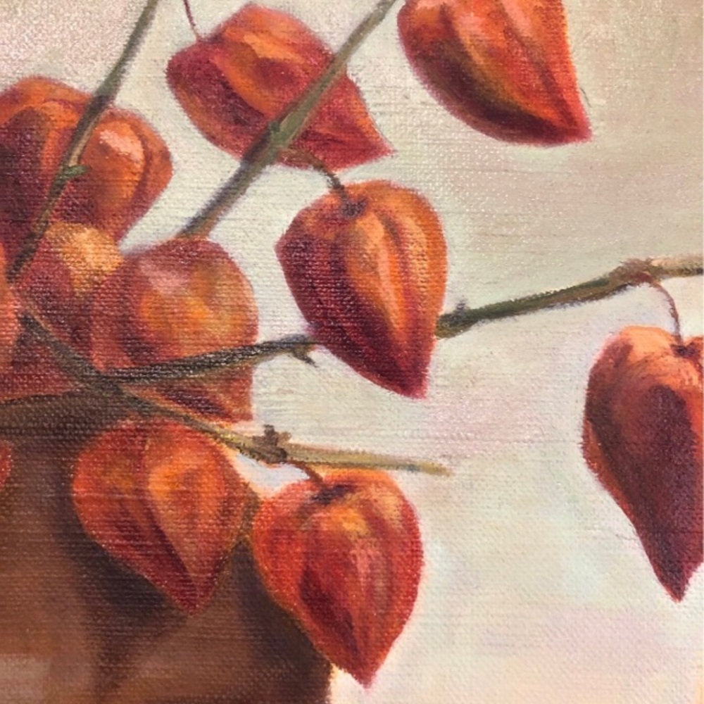 Unique Still-Life Painting: Persimmons, Chinese Quince, and Ground Cherries - Picture 2 of 5